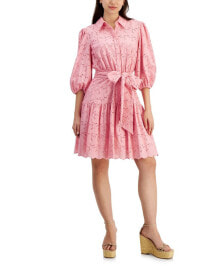 Купить женские платья Taylor: Petite Cotton Eyelet A-Line Shirtdress