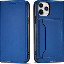 Hurtel Magnet Card Case etui do iPhone 12 pokrowiec portfel na karty kartę podstawka niebieski