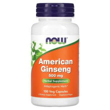 Женьшень NOW Foods, American Ginseng, 500 mg, 100 Veg Capsules