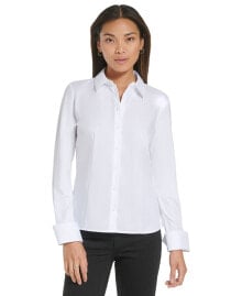 Классическая женская рубашка Calvin Klein хлопковая, с трикотажной спинкой и рукавами