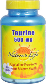 Аминокислоты Nature's Life Taurine Добавка на основе таурина для питательной поддержки работы сердца и нервной системы 500 мг 100 капсул