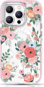 Kingxbar Kingxbar Flora Series magnetyczne etui iPhone 14 Plus MagSafe ozdobione nadrukiem w kwiaty rose