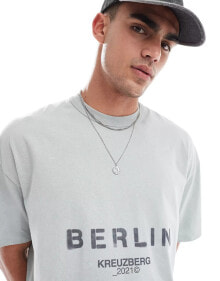 ASOS DESIGN – Oversize-T-Shirt in verwaschenem Grau mit „Berlin“-Textprint