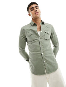 ASOS DESIGN skinny fit western denim shirt in green купить онлайн