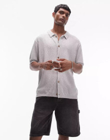 Topman relaxed fit knitted textured button through shirt in grey купить онлайн