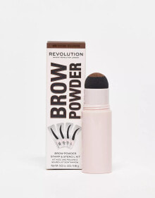 Revolution – Brow Powder – Brauenpuder mit Brauenstempel & Schablonen -Mittelbraun