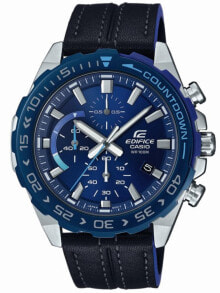 Мужские наручные часы с ремешком Мужские наручные часы с синим кожаным ремешком  Casio Edifice EFR-566BL-2AVUEF chronograph 44mm 10ATM