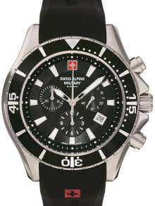Мужские наручные часы с ремешком Мужские наручные часы с черным силиконовым ремешком  Swiss Alpine Military 7040.9837 chrono 45mm 10ATM
