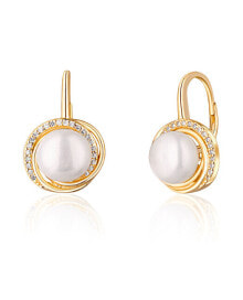 Ювелирные серьги luxury yellow gold plated earrings with real river pearls JL0768