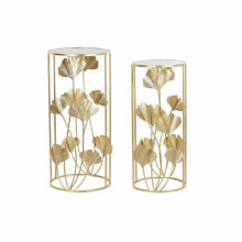 Set of 2 small tables DKD Home Decor Crystal Golden Metal Tropical Leaf of a plant (35 x 35 x 75 cm) (2 pcs)