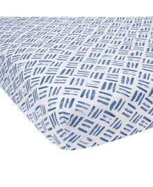 Signature Crosshatch Organic Cotton Navy Blue Fitted Crib Sheet