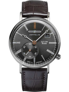 Мужские наручные часы с черным кожаным ремешком Zeppelin 7135-2 Rome watch quartz 36mm 5ATM