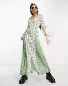 Купить женские вечерние платья Reclaimed Vintage: Reclaimed Vintage – Geknöpftes Maxi-Freizeitkleid mit Blumenmuster