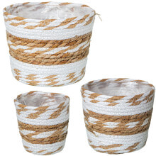 Set of Planters Alexandra House Living White Rattan Natural Fibre 3 Pieces