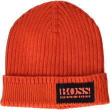 Мужская шапка синяя трикотажная BOSS Mens Arebo W21 Cotton Wool Logo Beanie