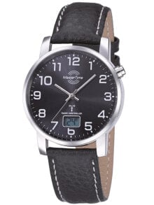 Мужские наручные часы с черным кожаным ремешком Master Time MTGA-10576-24L Radio Controlled Basic Series Mens 41mm 3ATM