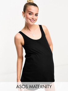 Женские пижамы aSOS DESIGN Maternity exclusive mix & match cotton pyjama vest in black