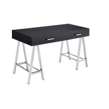 Simplie Fun coleen Built-in USB Port Writing Desk, Black High Gloss & Chrome Finish