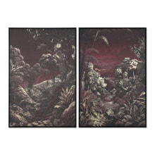 Painting Home ESPRIT Green Maroon Golden Tropical Jungle 83 x 4 x 123 cm (2 Units)