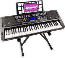 MAX KB12P Midi Keyboard 61 Keys, Keyboard with Stand, Headphones, Touch Dynamics, Midi Connection, Pitch Wheel, 345 Sounds, 40 Demos, 128 Rhythms, Digital Piano E Piano - Black