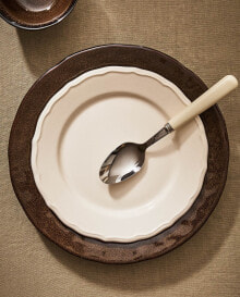 Earthenware dessert plate with raised-design edge