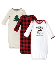 Baby Boys Cotton Long-Sleeve Gowns 3pk, Moose Wonderful Time, 0-6 Months купить онлайн