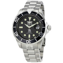 Мужские наручные часы с серебряным браслетом Invicta Grand Diver Black Diver Stainless Steel Mens Watch 3044