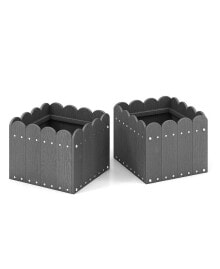 Slickblue 2 Pack Square Planter Box with Drainage Gaps for Front Porch Garden Balcony