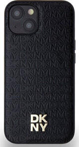 DKNY DKNY DKHMP14SPSHRPSK iPhone 14 / 15 / 13 czarny/black hardcase Leather Monogram Pattern Metal Logo MagSafe