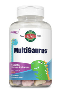 Витаминно-минеральные комплексы KAL Dinosaurs MultiSaurus Комплекс из 11 витаминов и минералов для детей, со вкусом винограда и апельсина 90 жевательных таблеток