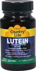 Лютеин, зеаксантин Country Life Lutein with Zeaxanthin -- Лютеин  с зеаксантином   поддерживает защиту от синего света - 20 мг - 60 капсул