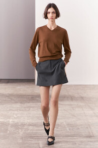 Zw collection wool blend skirt with frayed waistband