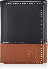 Мужское портмоне кожаное вертикальное черное без застежки  Timberland Men's Leather Trifold Wallet with ID Window