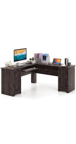 Slickblue l-Shaped Office Desk with Storage Drawers and Keyboard Tray