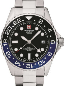 Мужские наручные часы с серебряным браслетом Swiss Alpine Military 7052.1132 GMT diver 42mm 10ATM