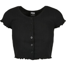 URBAN CLASSICS Cropped Button Up Rib short sleeve T-shirt