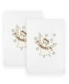 Linum Home christmas Angel Embroidered Luxury 100% Turkish Cotton Hand Towels, 2 Piece Set