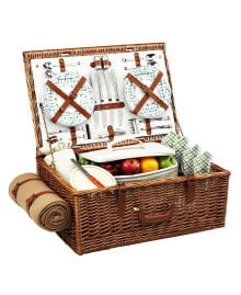 Dorset English-Style Willow Picnic Basket for 4 with Blanket