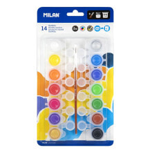 MILAN Blister Pack With 14 Jars 5ml Poster Paint. 12 Mixing Pots And Brush