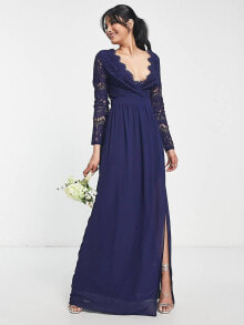 Женские платья tFNC Bridesmaid open back lace maxi dress in  navy blue