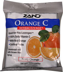 Витамины и БАДы от простуды и гриппа Zand HerbaLozenge Orange C Апельсиновые леденцы для горла витамином С, цинком или ментолом 15 леденцов
