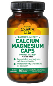 Кальций country Life Calcium Magnesium Caps Кальций 500 мг + Магний 250 мг 180 веганских капсул
