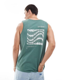 Купить мужские футболки и майки Threadbare: Threadbare logo print vest in dark forest green