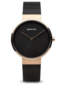 Женские наручные кварцевые часы Bering черные браслет миланского плетения