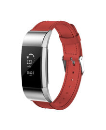 Posh Tech unisex Fitbit Charge 2 Red Genuine Leather Watch Replacement Band