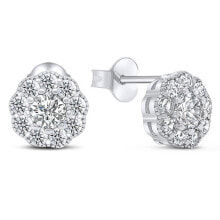 Ювелирные серьги impressive silver earrings with zircons Flowers EA331W