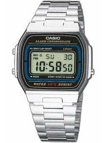 Мужские наручные электронные часы с  серебряным браслетом CASIO A164WA-1VES Collection 35mm 3 ATM