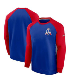 Nike men's Royal and Red New England Patriots Historic Raglan Crew Performance Sweater