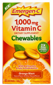 Витамин C emergen-C Vitamin C Витамин С с витаминами группы В и антиоксидантами для укрепления иммунитета 1000 мг 40 жевательных таблеток с апельсиновым вкусом