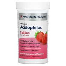 Пребиотики и пробиотики American Health, Chewable Acidophilus, натуральная клубника, 60 жевательных вафель